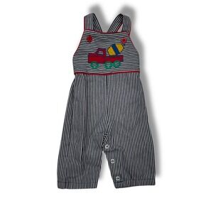 Health-Tex Vintage Overalls Baby Size 3‎ Months Striped Truck Embroidery 1980s